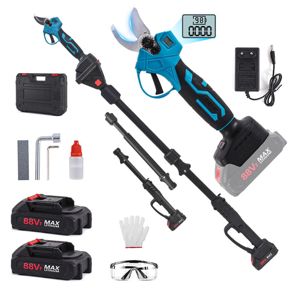 2-in-1 kabellose Astschere, 30mm Schnittdurchmesser, elektrische Gartenschere mit 2,7 m Verlängerungsstange, Baumschere mit 2 Akku, LCD-Display, SK5