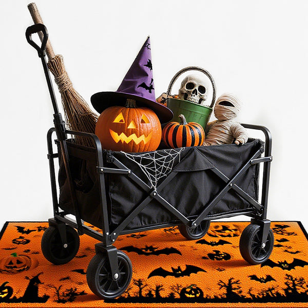 Bollerwagen Faltbar, Für Camping Einkaufen, Belastbar Bis 150kg, Handwagen, Faltwagen 360 ° Drehbar 2 Netztaschen klappbarer bollerwagen halloween