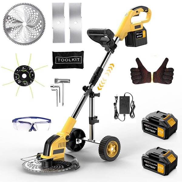Akku Rasentrimmer mit 2 Akkus, Freischneider akku, Motorsense, Bürstenloser Motor Rasentrimmer mit 2× 3000mAh Akku & Ladegerät, Teleskop-Stiel