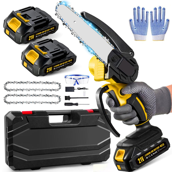 Akku kettensäge,6Zoll Mini Kettensäge,850W Bürstenloser schnurlose Schnittsäge mit Sicherheitsschloss,elektrische Handketten für Holz und Gartenarbeit