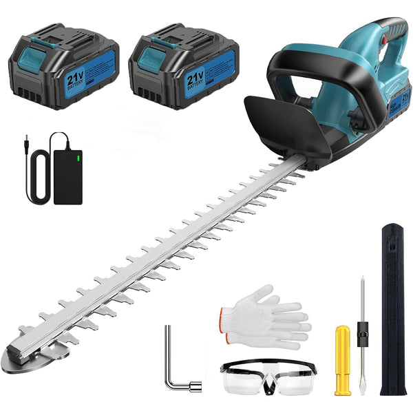 500W Akku Heckenschere mit Bürstenlosem Motor – 530 mm Schnittlänge, 4000mAh Akku & Ladegerät – für Hecken & Sträucher, 20 mm Schnittstärke, Blau