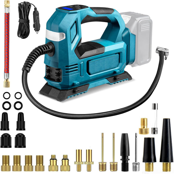 Akku-Kompressor für Makita 18V-Akku, Elektrische Luftpumpe mit LED-Leuchte, Digitalem Manometer für Autos, Motorräder, Fahrräder, Bälle (ohne Akku)