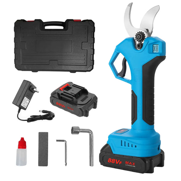 Akku Astschere Elektrische Gartenschere,0-40 mm Schnittdurchmesser,Fortschrittliche Digitalanzeige,mit 2 Batterie, 21V Baumschere,Blau