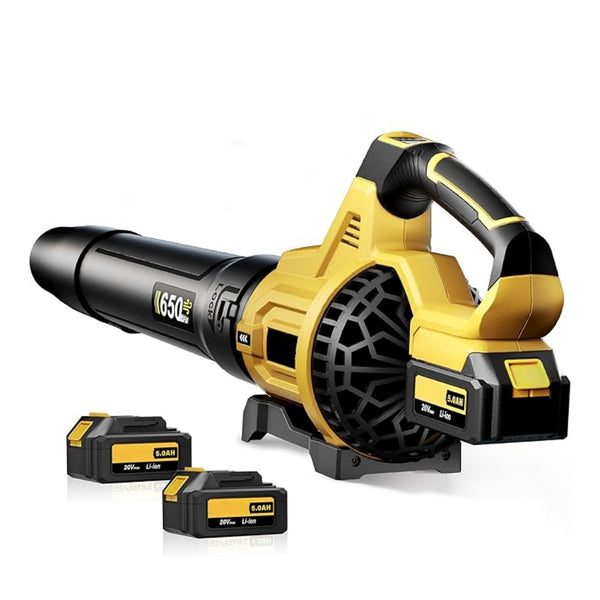 Akku Laubbläser,3 Geschwindigkeitsstufen, elektrischer kabelloser Laubbläser mit 2 x 5.0 Ah Akkus,Gebläse für Rasenpflege, Hof, Blätter, Staub, Schnee