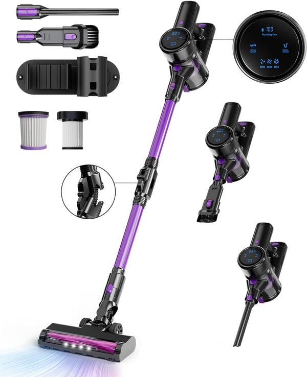 55000Pa/550W/65Min Staubsauger Kabellos, Akku Staubsauger SuperLeise, Handstaubsauger mit LED Display, Stabstaubsauger für Hartböden Teppiche, HEPA