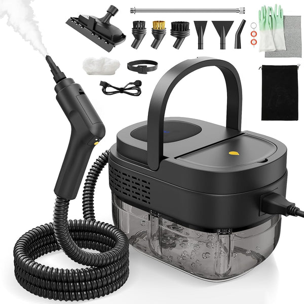 2500W Dampfreiniger, 1600ML großer Tank, 3 Bar tragbarer Handdampfreiniger, 3 einstellbare Dampfmenge, 13 Zubehör-Dampfgarer für Zuhause Küche Auto