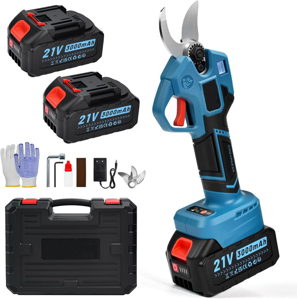 4-Gang Akku Astschere, Elektrische Baumschere Professionelle Gartenschere Elektrisch mit 2 Akku,MAX 25 mm Schnittdurchmesser mit Sicherheitsschalter