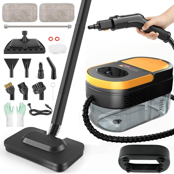 2500W Dampfreiniger mit Lenkrollen, 3-stufig verstellbarer, 10S Aufheizzeit, 4 bar Dampfdruck 1.6L Tank, tragbarer dampfreiniger handdampfreiniger