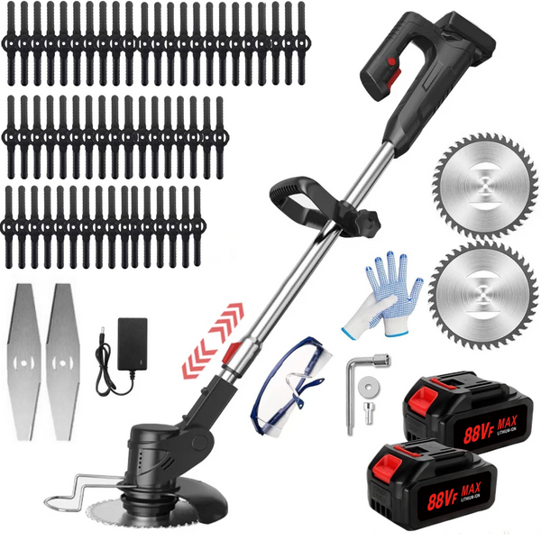 Akku-Rasentrimmer,21V Elektrischer Grasschneider, mit 2 Batterie und Ladegerät, 180° Trimmwinkel, Teleskop-Stiel & Zusatzhandgriff