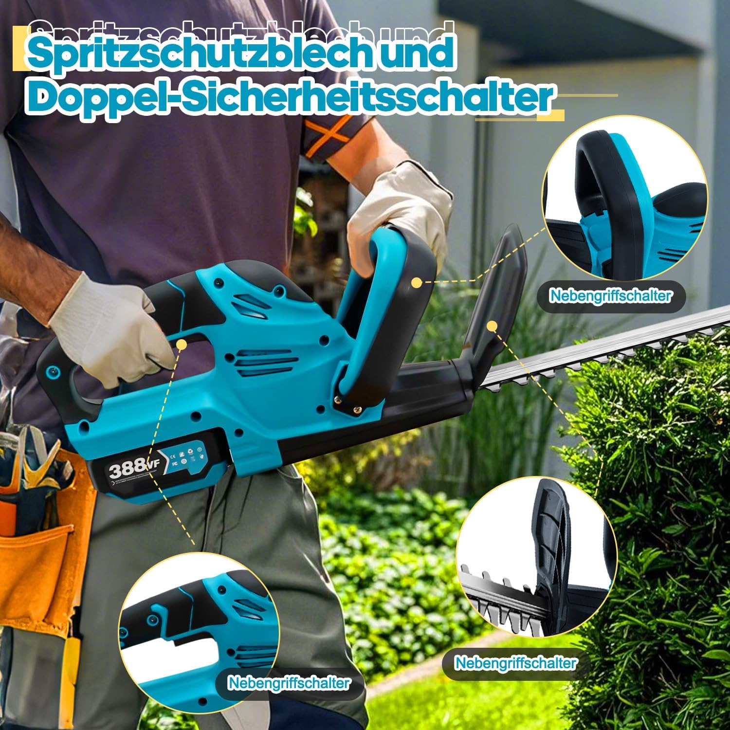 Akku-Heckenschere 52 Cm – 21 V Mit 2 Akkus & Ladegerät | Bürstenlos, 15,5 Mm Zahnabstand, Leicht & Leistungsstark