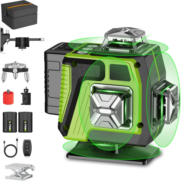 Kreuzlinienlaser profi 4D Laser Level 16 Lines, Grünes 360º Rotationslaser, Selbstnivellierend, Neigungsmodus & zwei Batterien, für Bau & Heimwerken