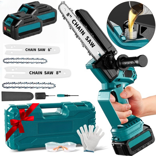 Bürstenlose Mini-Kettensäge, 6+8 Zoll Stromkettensäge, 2x4.0Ah Akku Kettensäge, tragbare Handheld-Säge zum Trimmen von Holz,Holzschnitt,Gartenwerkzeug