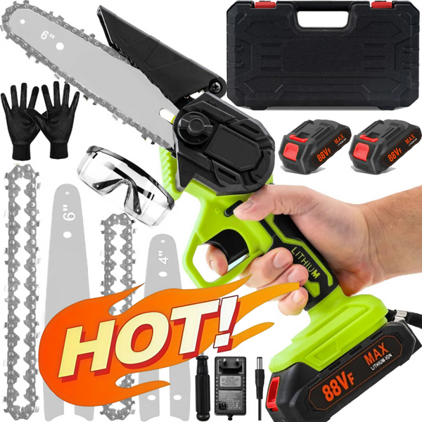 21V Akku-Kettensäge 4 und 6 Zoll mit 2 Akkus 2000 mAh - Mini Kettensäge Set mit Leistungsstarke und Leichte Astsäge für Garten, Holz und Äste